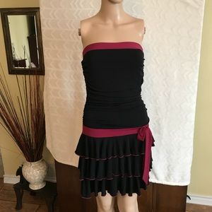 Strapless frilly black dress
